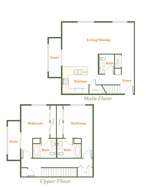 a floor plan of a house with two floors and a living room and a bedroom
